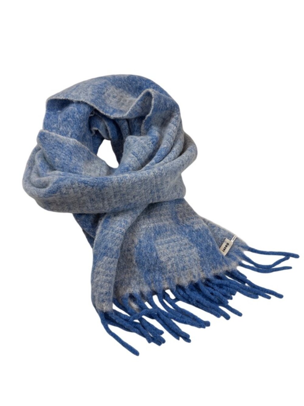 Sandro Soft Blue & White Patterned Scarf With Fringe 80" Long (MM1189)